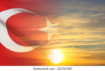 Turkish flag on the background of the sky. Patriotic background. EPS10 vector