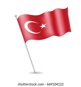 Turkish flag on the flagstaff. Vector illustration