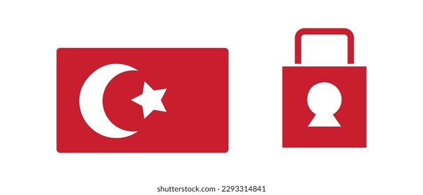 Turkish flag and padlock icon set. Vector.