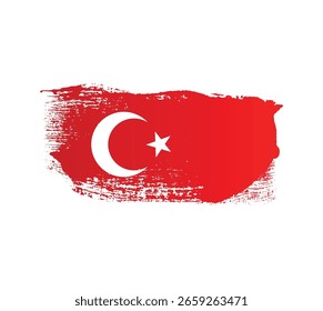Turkish flag with paint splatter texture. Creative ink brush stroke for Turkey independence day png transparent background. Türkiye  29th August.