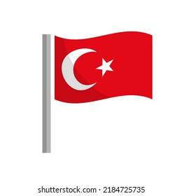 Turkish flag and pole icon. Vector.