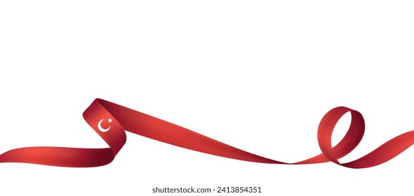 Turkish flag ribbon. Curly ribbon on white background. Vector illustration.