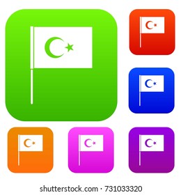 Turkish flag set icon color in flat style isolated on white. Collection sings vector illustration