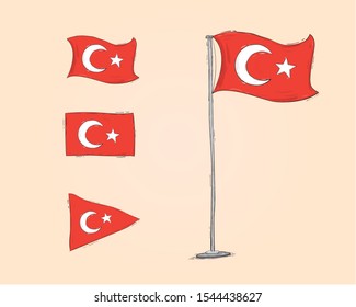 Turkish Flag Sketch Draw Set 
