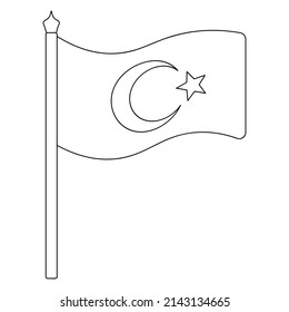 Turkish flag. Sketch. Vector illustration. The fabric is decorated with a crescent and a star. The national symbol of the state develops in the wind. Outline on isolated background. Political themes. 