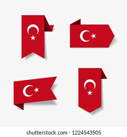 Turkish flag stickers and labels set. Vector illustration.