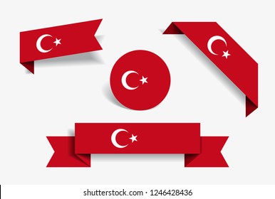 Turkish flag stickers and labels set. Vector illustration.