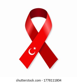 Turkish flag stripe ribbon on white background. Vector illustration.