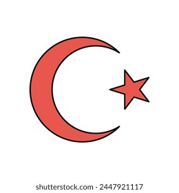 Turkish flag symbol - star and crescent. Vector illustration isolated on white.