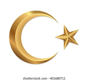 Turkish Flag Symbols. Golden Crescent and Star.