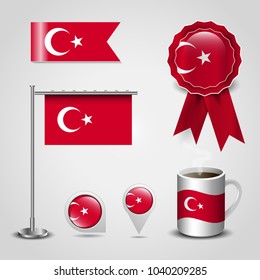 Turkish flag vector design of items set 