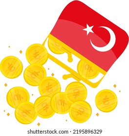 Turkish Flag vector hand drawn,Turkish Lira vector hand drawn