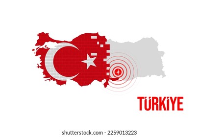 Muro de la bandera turca hecho de ladrillos. Terremoto en Turquía. Grandes terremotos en el este de Turquía el 6 de febrero de 2023.