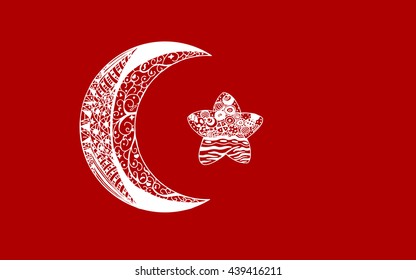 turkish flag zenart, red background and white crescent with a star