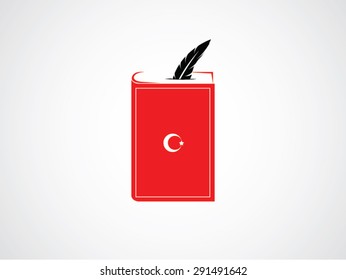 Turkish flags, book and feather