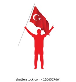  Turkish flags and man 
silhouette