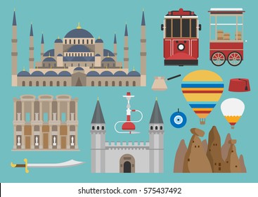 turkish flat illustration, vector, landmark, symbol