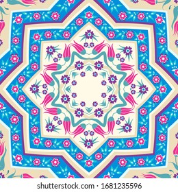 Turkish floral ornament, stars and flowers, seamless pattern