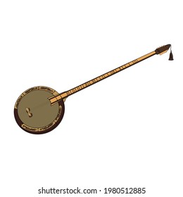 Turkish folklore musical instrument. Bağlama, isolated on white background. 