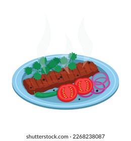 Turkish food. Adana kebab. Grilled, sliced ​​meat on the grill.