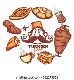 turkish food, cartoon collection for your menu