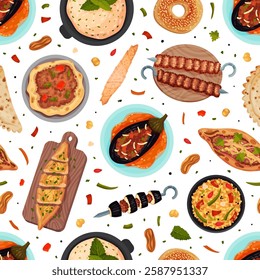 Turkish Food and Dish Seamless Pattern Design Vector Template