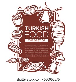 turkish food, linear template design for your menu