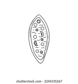 Turkish food pide doodle illustration in vector. Top view of hand drawn asian food pide icon in vector.