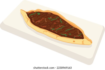 Turkish food, Turkish pide. Turkish pita with minced meat - Turkish pizza.