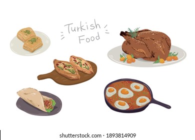 Türkisches Essen, Übergangsküche, Vektorgrafik, Grafikdesign