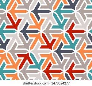 Turkish geometric islamic pattern with arrows. Color geometric arabic vector texture for cloth, textile, wrapping, wallpaper