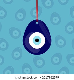 Turkish Greek Evil Eye Talisman. Seamless pattern of evil eye talisman on background. Blue background.