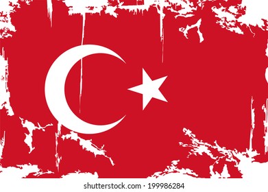 Turkish grunge flag. Vector illustration. Grunge effect can be cleaned easily.