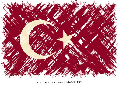 Turkish grunge flag. Vector illustration. Grunge effect can be cleaned easily.