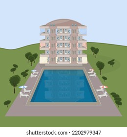 Turkish house with swimming pool. Summer vacation.