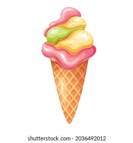 Turkish ice cream Dondurma in a waffle cone vector illustration.