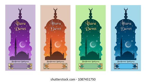 Turkish iftar party invitation with minaret and mosque. All the objects are in different layers and the text types do not need any font. 