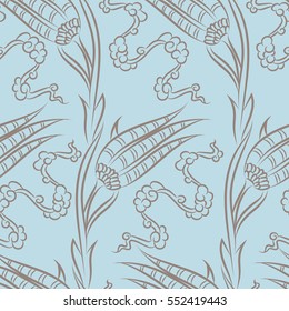 Turkish Iznik tile, vector and seamless islamic pattern with pretty oriental curves and floral details, digital hand drawn symmetric tile design