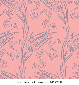 Turkish Iznik tile, vector and seamless islamic pattern with pretty oriental curves and floral details, digital hand drawn symmetric tile design
