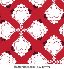 Turkish Iznik tile, vector and seamless islamic pattern with pretty oriental curves and floral details, digital hand drawn symmetric tile design
