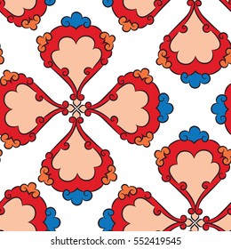 Turkish Iznik tile, vector and seamless islamic pattern with pretty oriental curves and floral details, digital hand drawn symmetric tile design