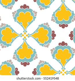 Turkish Iznik tile, vector and seamless islamic pattern with pretty oriental curves and floral details, digital hand drawn symmetric tile design