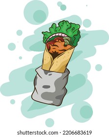 Turkish kebab cartoon illustration vector