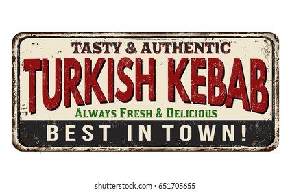 Turkish Kebab vintage rusty metal sign on a white background, vector illustration