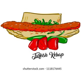 Turkish kebap vector. Turkish fast food delicius kebap. 