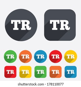 Turkish language sign icon. TR Turkey Portugal translation symbol. Circles and rounded squares 12 buttons. Vector