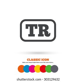 Turkish language sign icon. TR Turkey translation symbol with frame. Classic flat icon. Colored circles. Vector