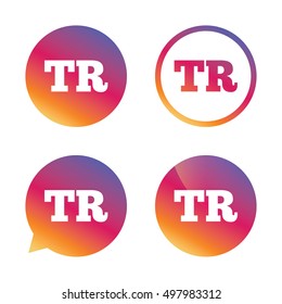 Turkish language sign icon. TR Turkey translation symbol. Gradient buttons with flat icon. Speech bubble sign. Vector