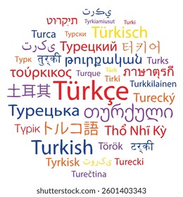 Turkish Language Word Cloud in Different Languages of the World Vector Illustration