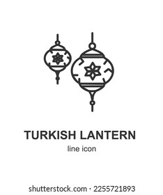 Signo de linterna turca negro de línea delgada Concepto de emblema de icono. Ilustración vectorial de las lámparas tradicionales colgantes de mosaico